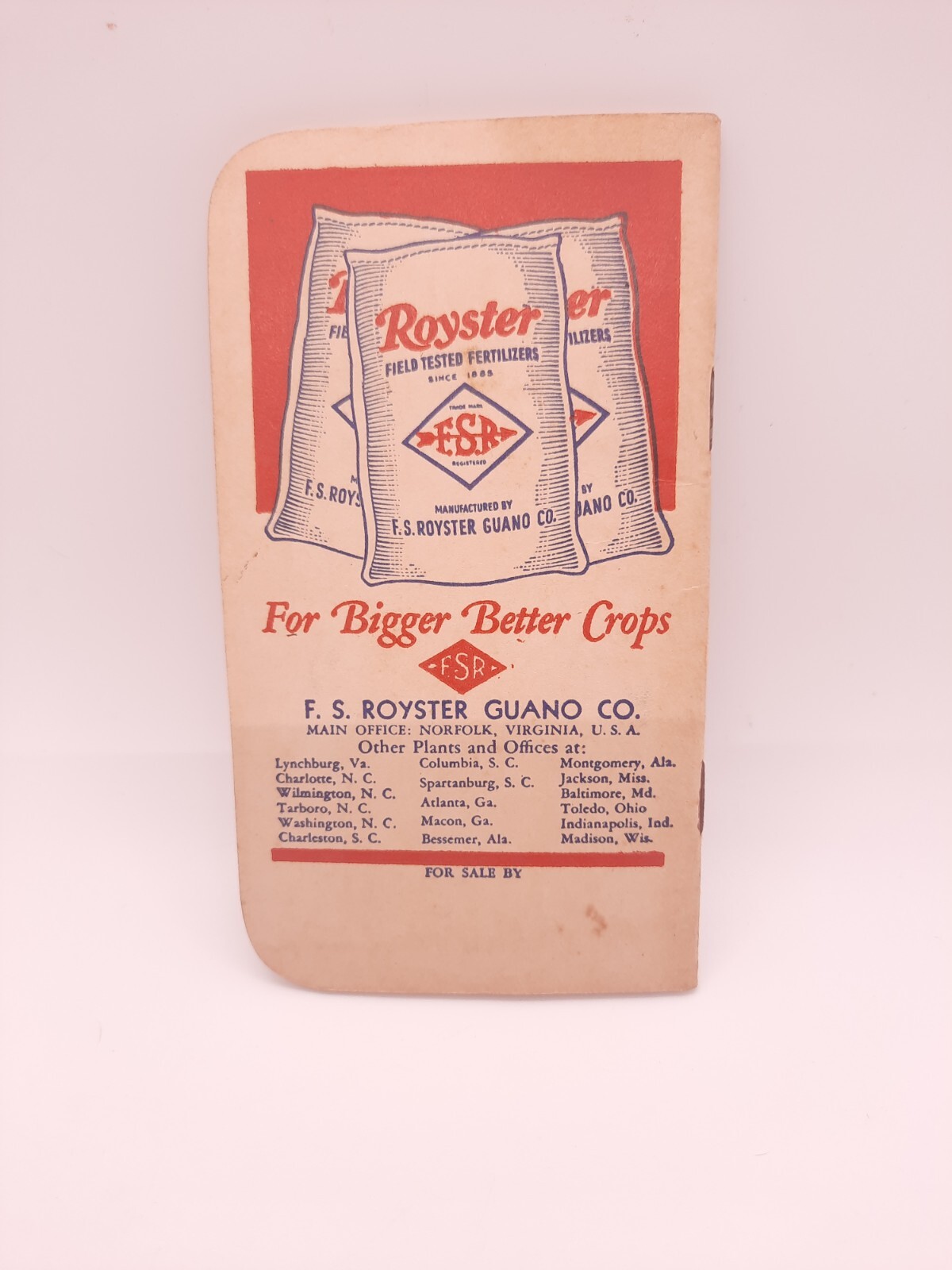 1950 Vintage Advertising Royster Guano Co Fertilizer Calendar Memo Book