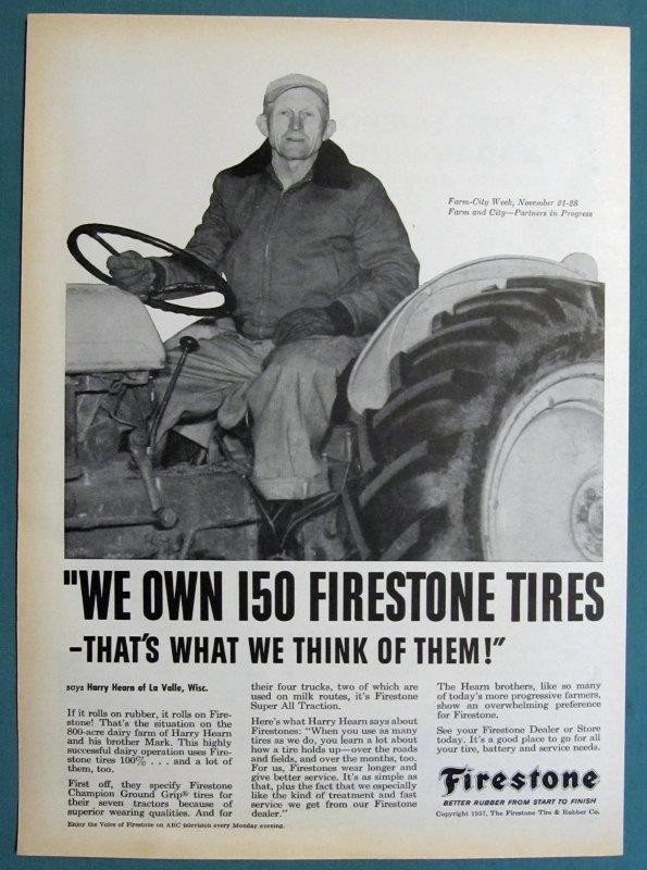 Original 1957 Firestone Ad Photo Endorsed by Harry Hearn of La Valle Wisconsin