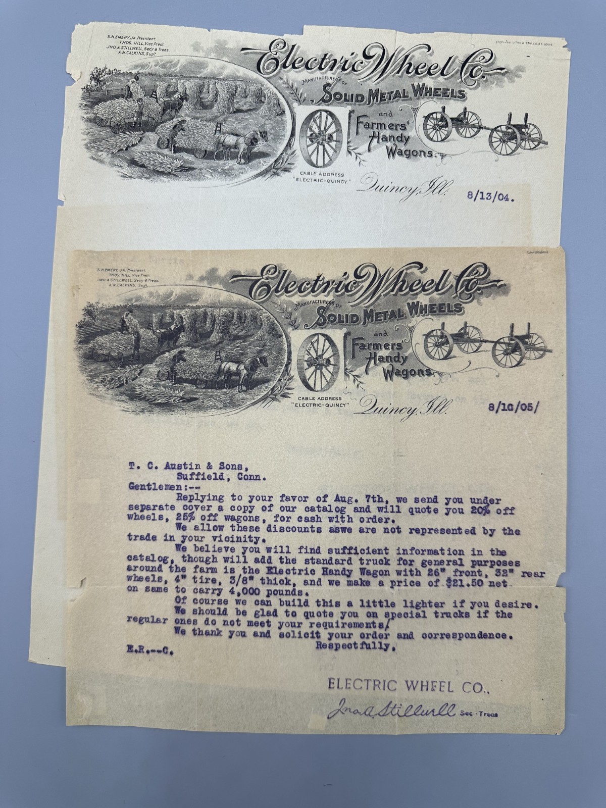 1904 ELECTRIC WHEEL Co FARM WAGONS Letter QUINCY Illinois Advertising