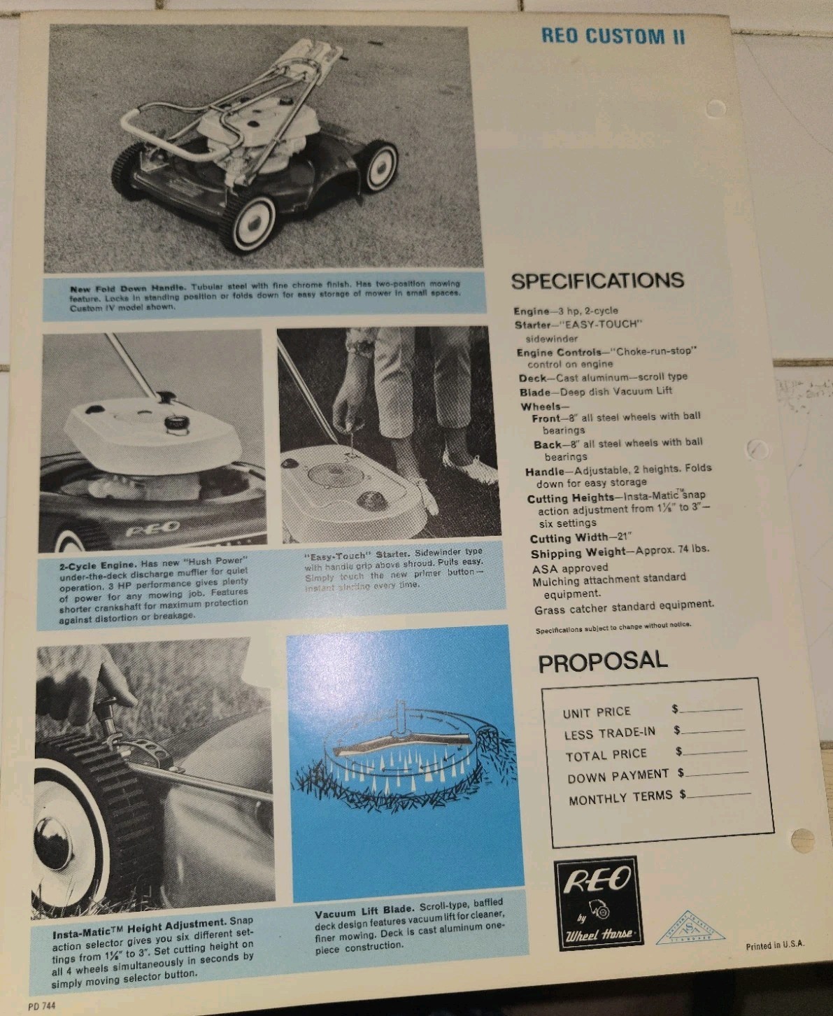 1960s REO CUSTOM II DEALER AD WITH SPECIFICATIONS DOUBLE SIDED