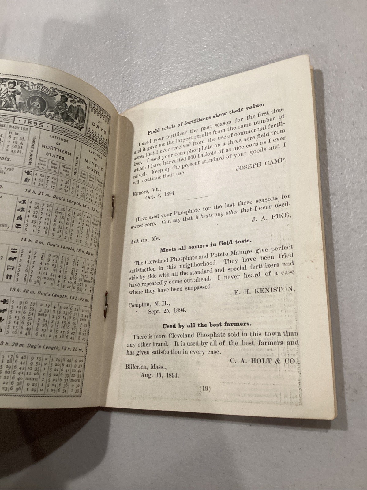 1895 The Cleveland Dryer Co Perfect Drilling Blood Bone Fertilizer Calendar Book