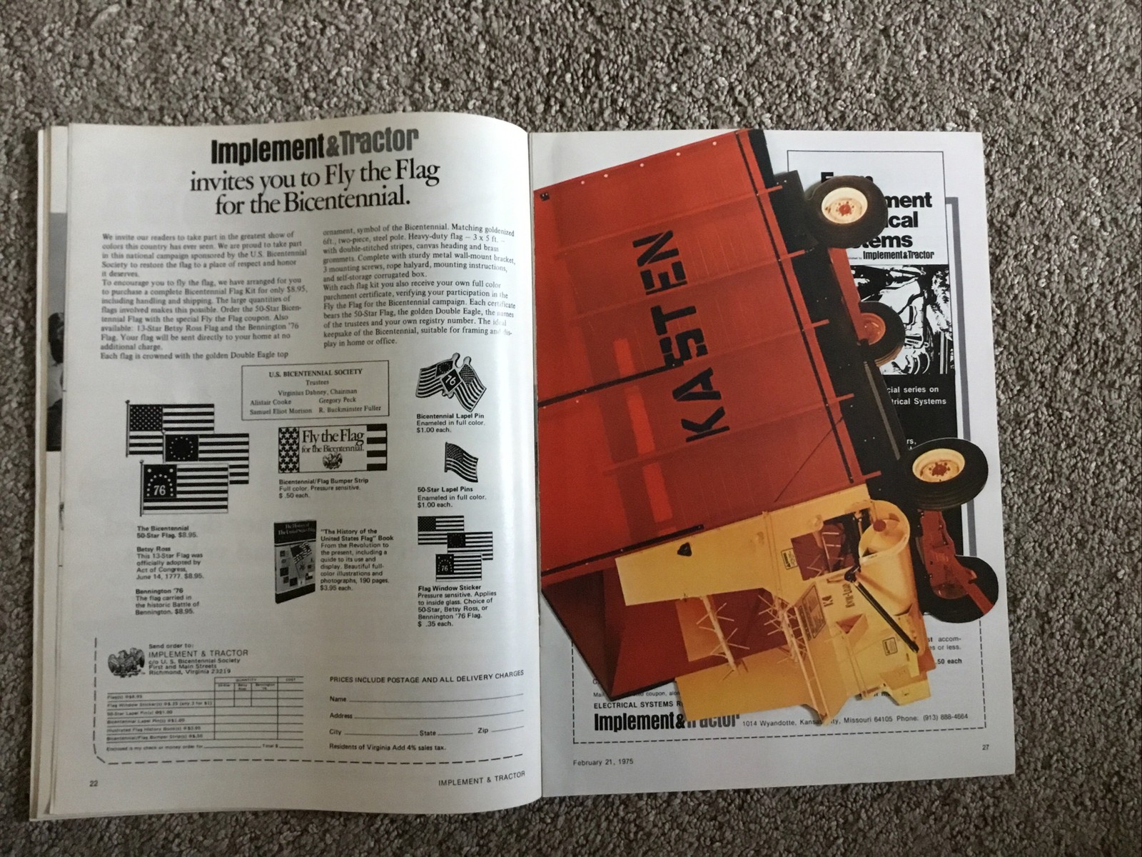 Implement & Tractor Magazine February 21, 1975 Farming Agriculture Vintage Ads J