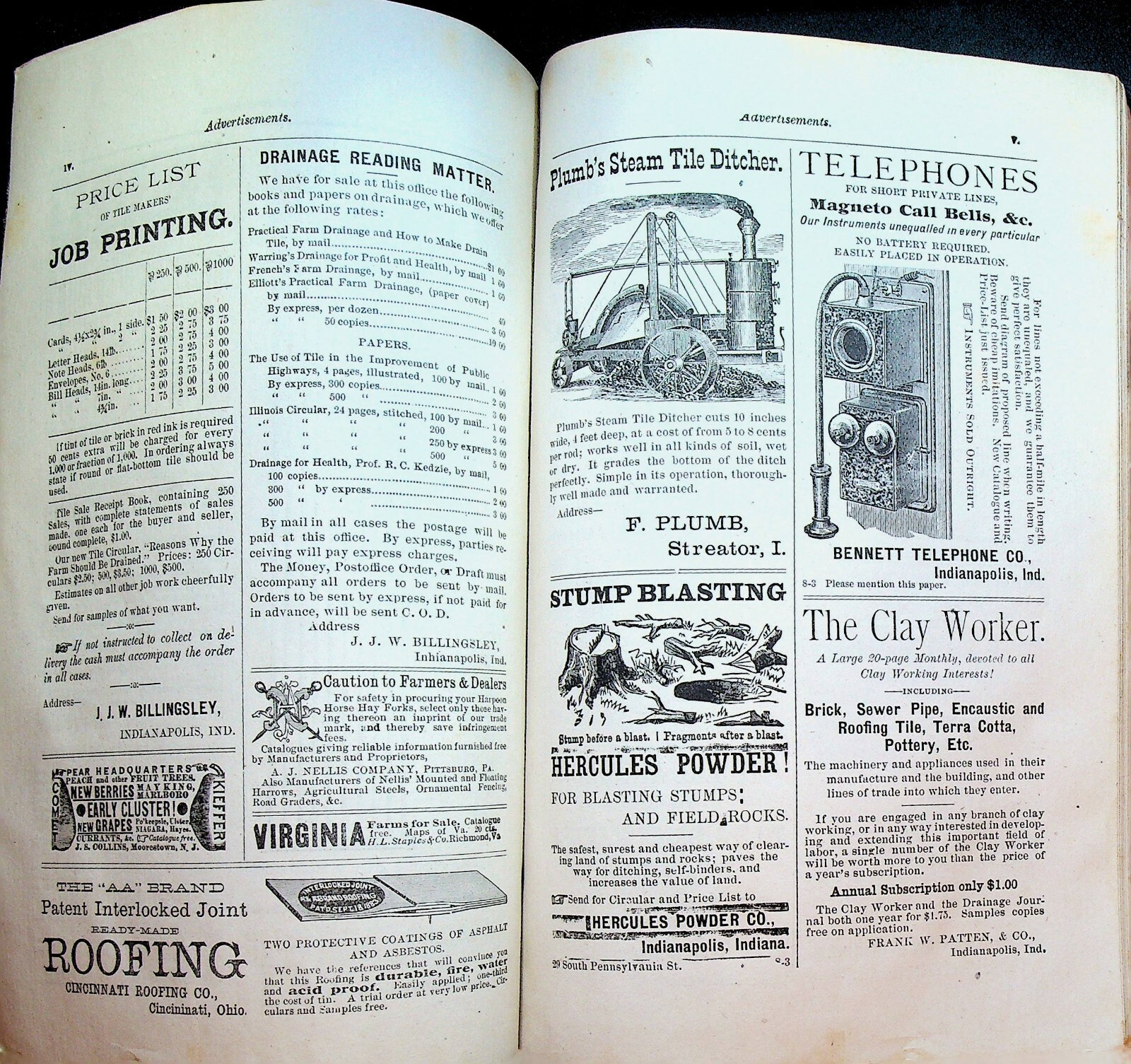 Drainage & Farm Journal Magazine October 1884 Machinery Ads Telephone