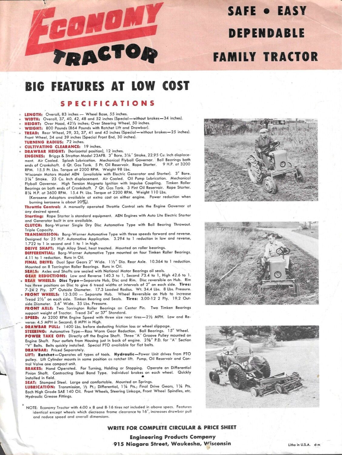 Early 1970s ECONOMY TRACTOR Brochure 2 pgs