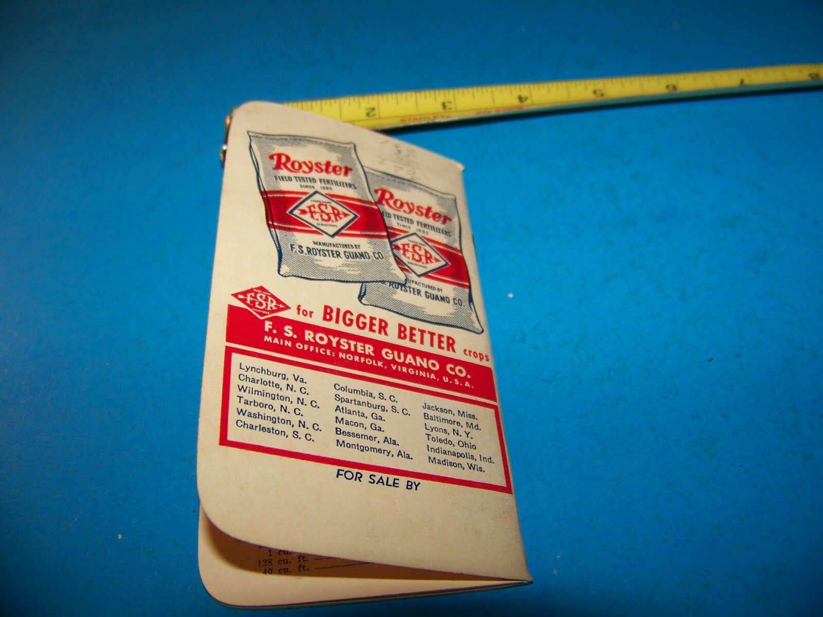 Royster Fertilizer « Daily Reminder » Memo Booklet 1954 F.S. Royster Guano Comp.