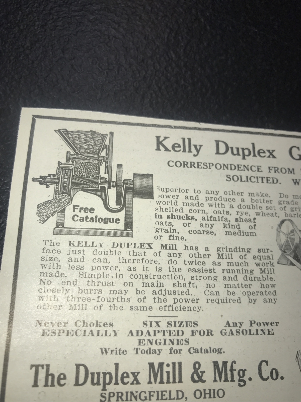 1916 Kelly Duplex Mill Grinding Mills Farm Advertising – Springfield – Ohio
