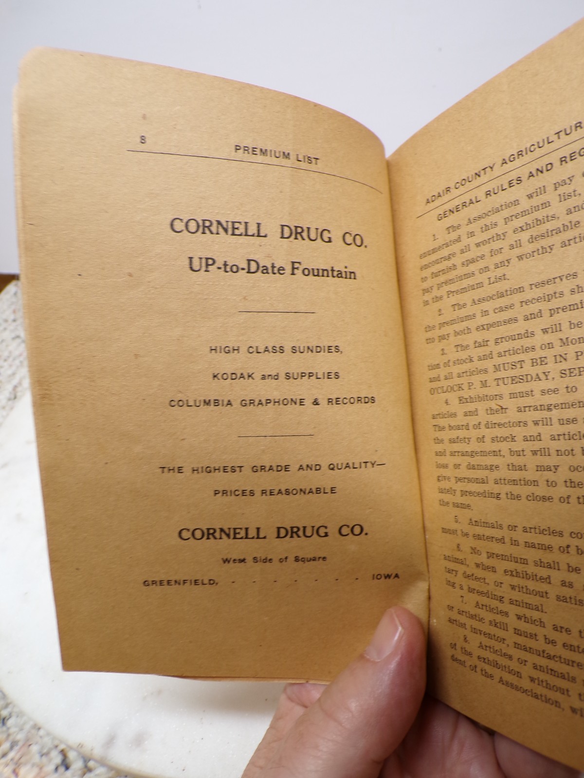1920 Adair County Ag Society Premium List Book Greenfield Iowa FAMILY INSIDE?