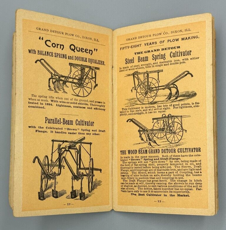 1895 GRAND DETOUR PLOW Co FARM Machinery Pocket Memo Ledger DIXON Illinois Adv