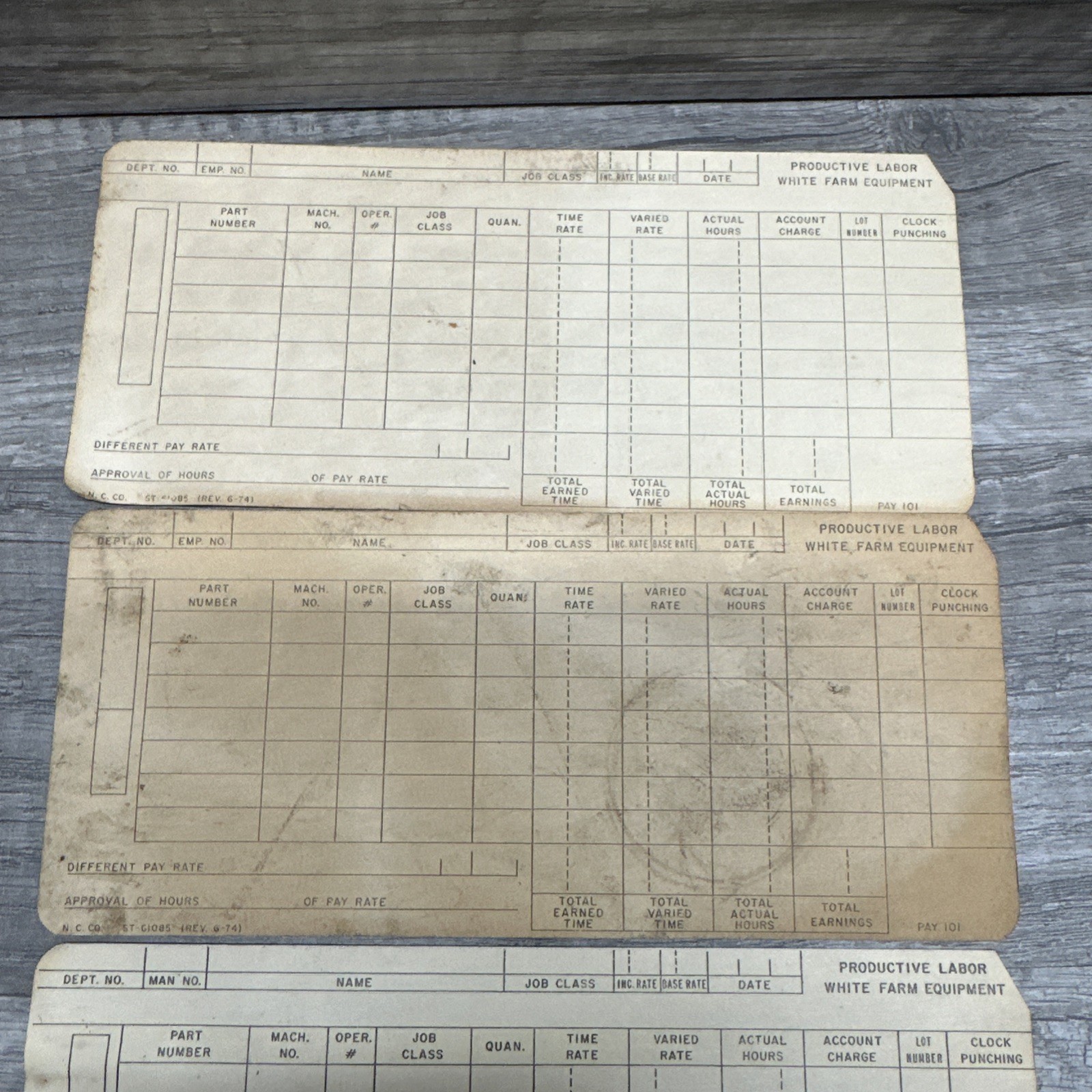 White Farm Equipment Co. Charles City, Iowa Employee Time Card Productive Labor