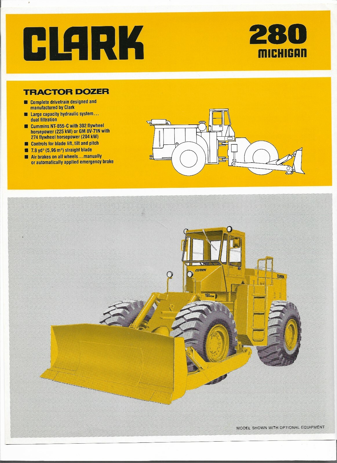 Original Clark Michigan 280 Tractor Dozer Sales Brochure Bulletin #280 May, 1980