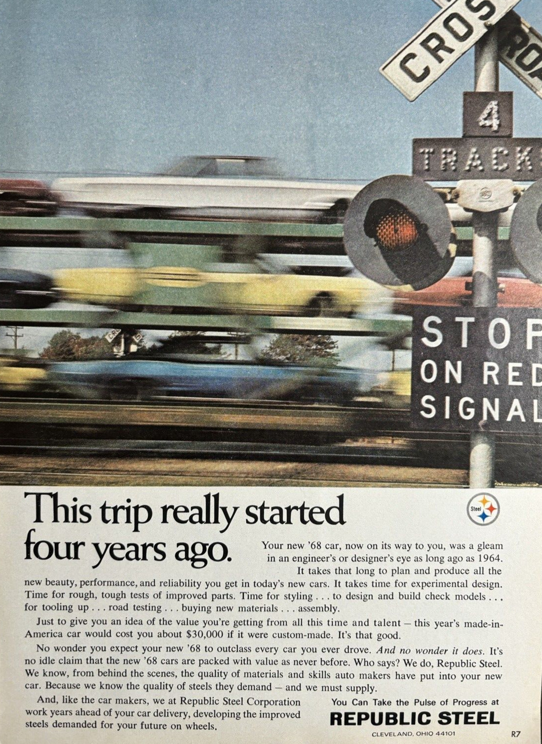 1968 Republic Steel Pulse Of Progress Train Cleveland Ohio Vintage Print Ad