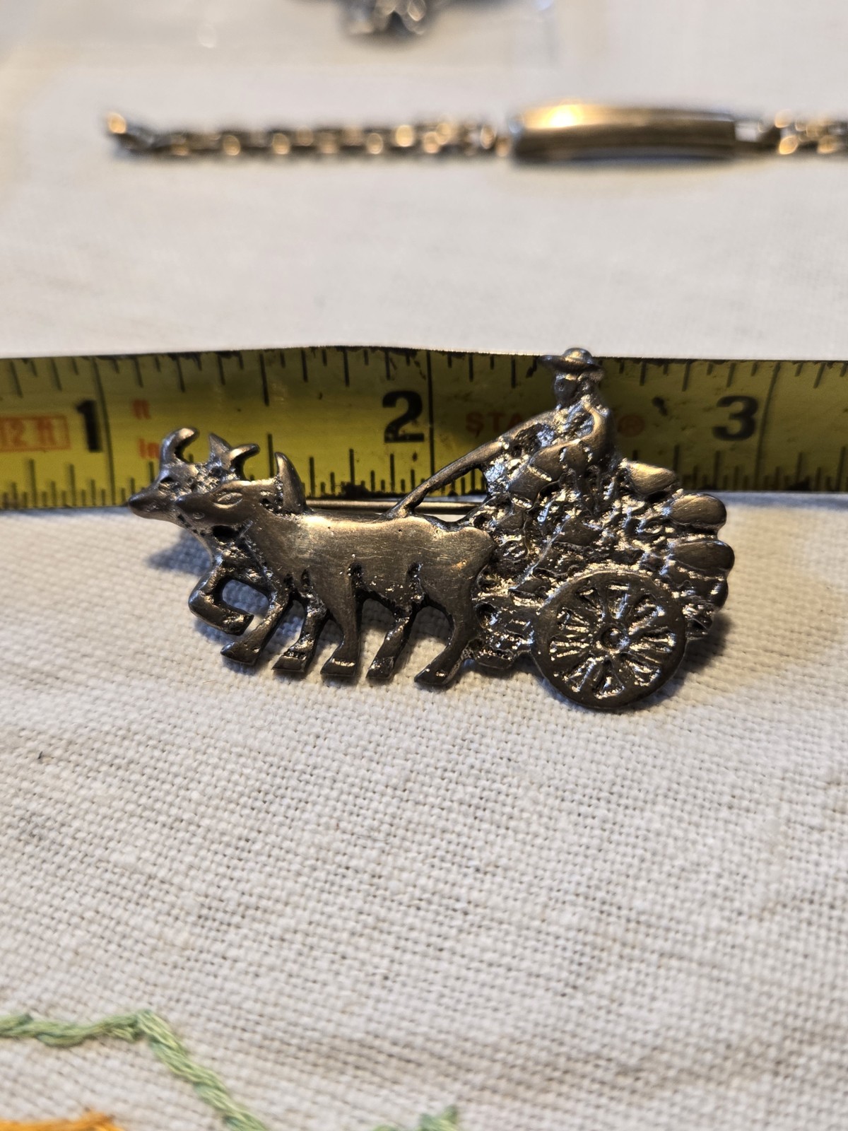 Rare Vintage Pin Farmer Oxen Wagon Farm Agriculture