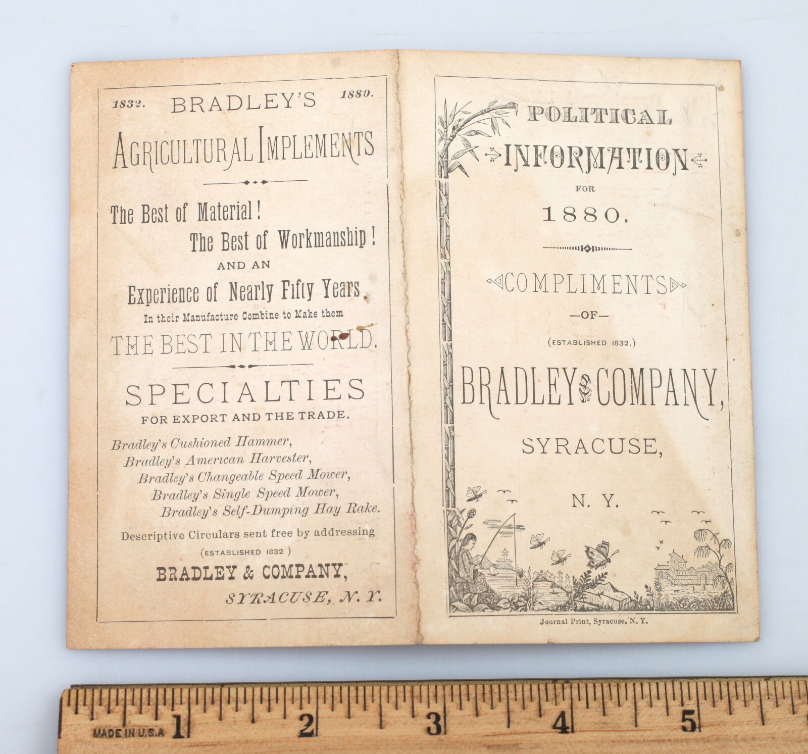 1880 Political Info Pamphlet Bradley & Co. Agricultural Implements Syracuse NY
