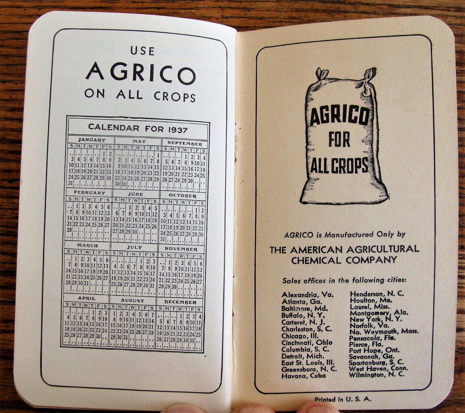 Vtg NOS 1936 Agrico Fertilizers Pocket Memo Book Many Pages Useful Information