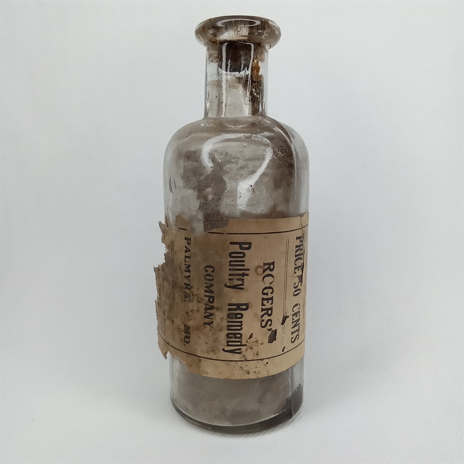Antique 1920s Veterinary Advertising Glass Bottle With Paper Label New Arrival