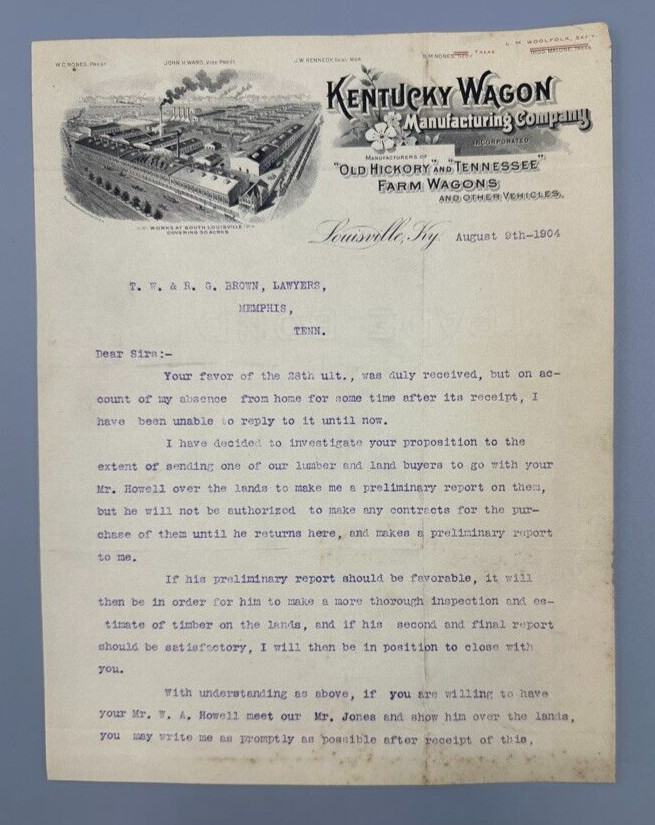 1904 KENTUCKY WAGON Old Hickory Tennessee FARM Advertising Letter LOUISVILLE