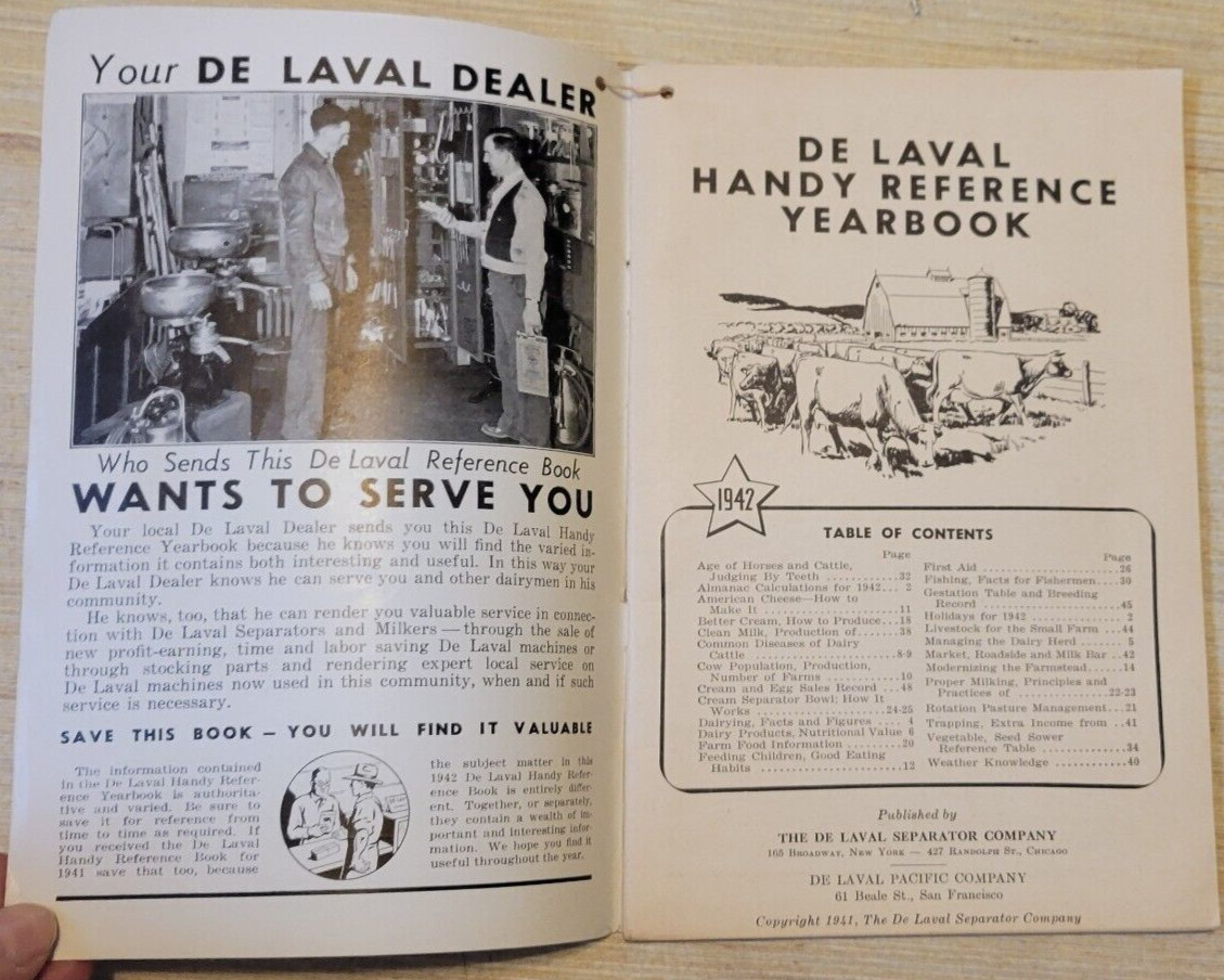 1942 DE LAVAL Cream Separators Milkers YEAR BOOK Almanac Livestock Diseases Book