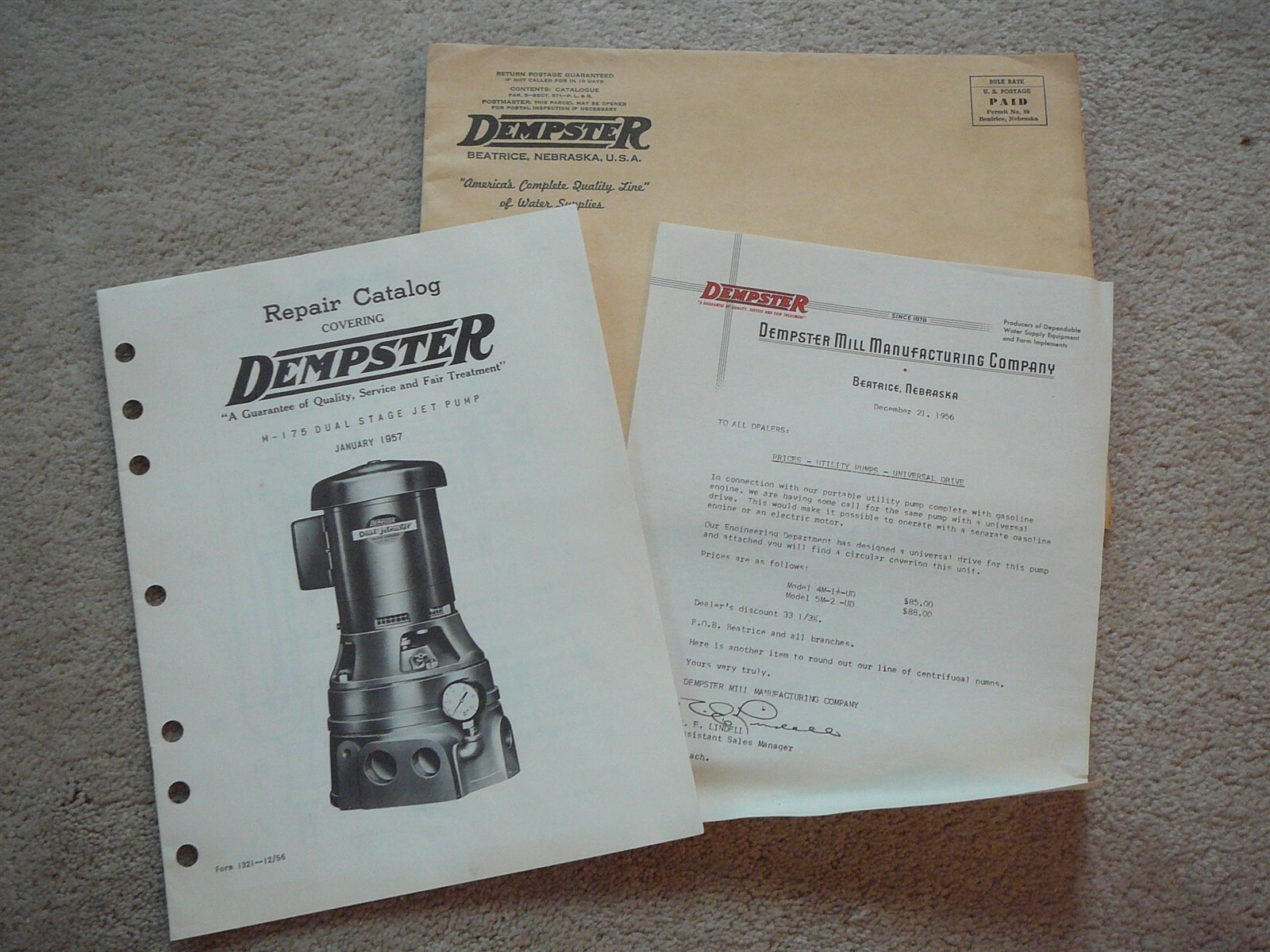 DEMPSTER MILL MFG – 1957 REPAIR CATALOG DUAL STAGE JET PUMP REPAIR CATALOG IOP