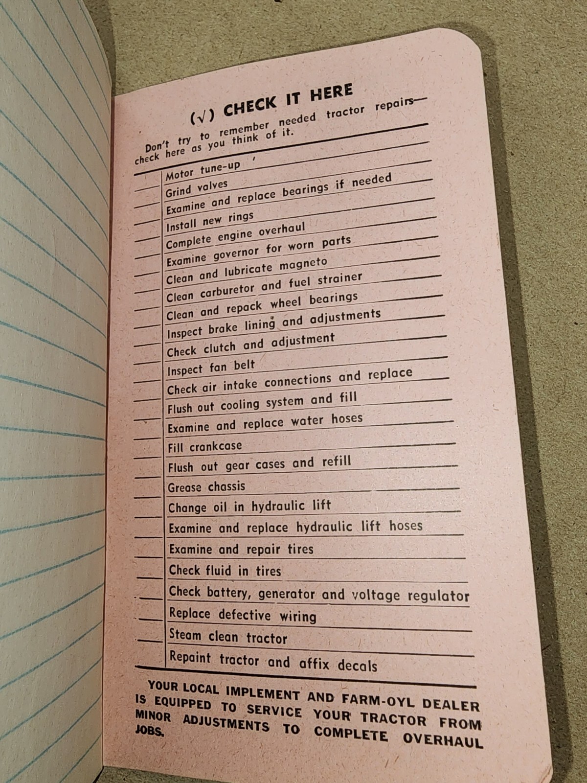 Farm-Oyl Memo Book 1949 50 Petroleum Advertising Stichter Imp Co – Lexington, IL