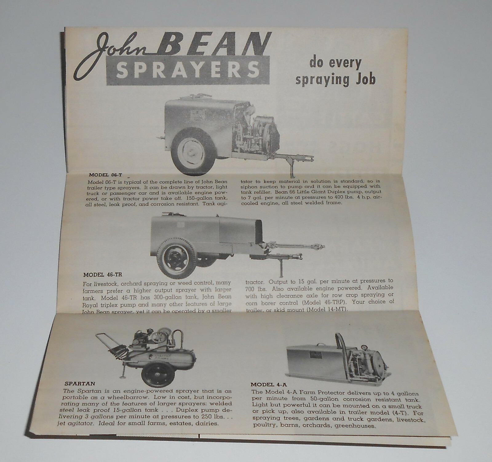 Vintage John Bean Sprayers Brochure Farming Crops 06-T 46-TR Spartan 4-A History