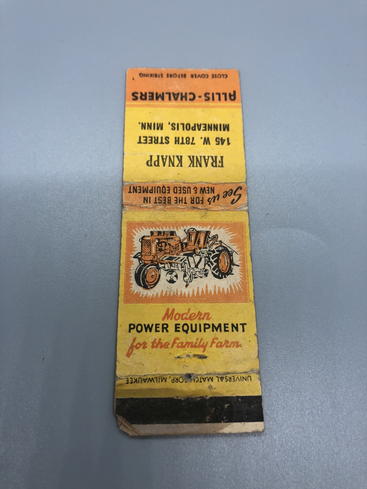 Allis Charmers Tractor match book collectible Cool!