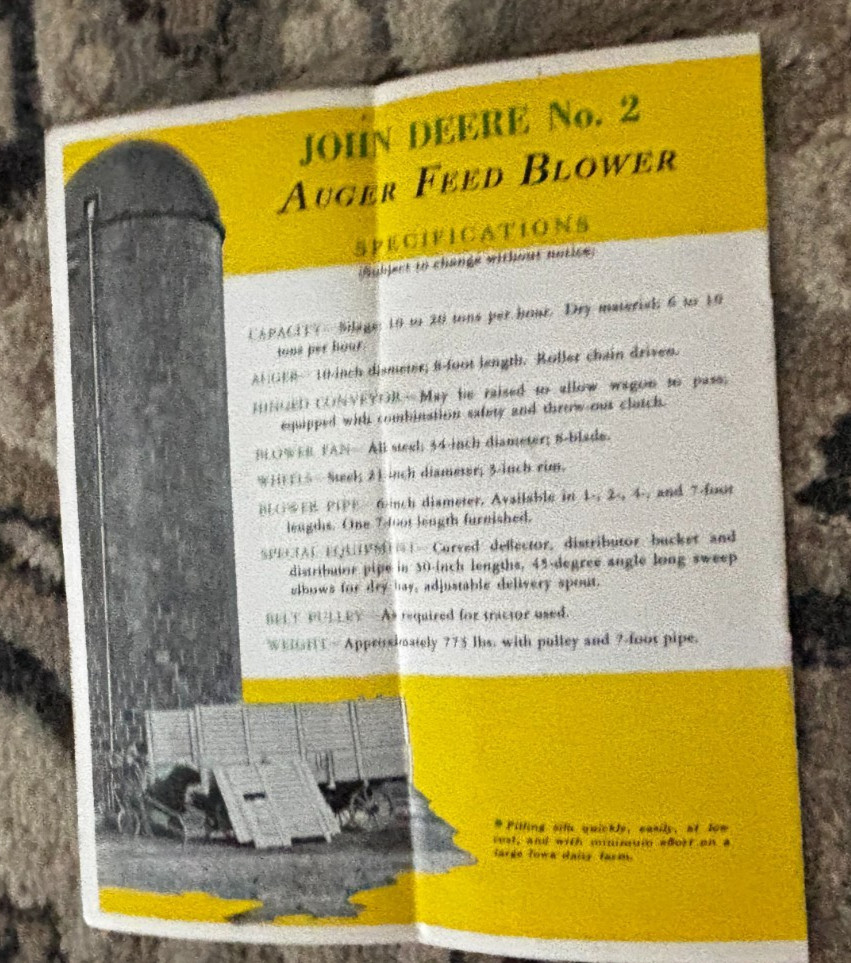 John Deere No.2 Auger Feed Blower For 1946 Brochure DCPA26
