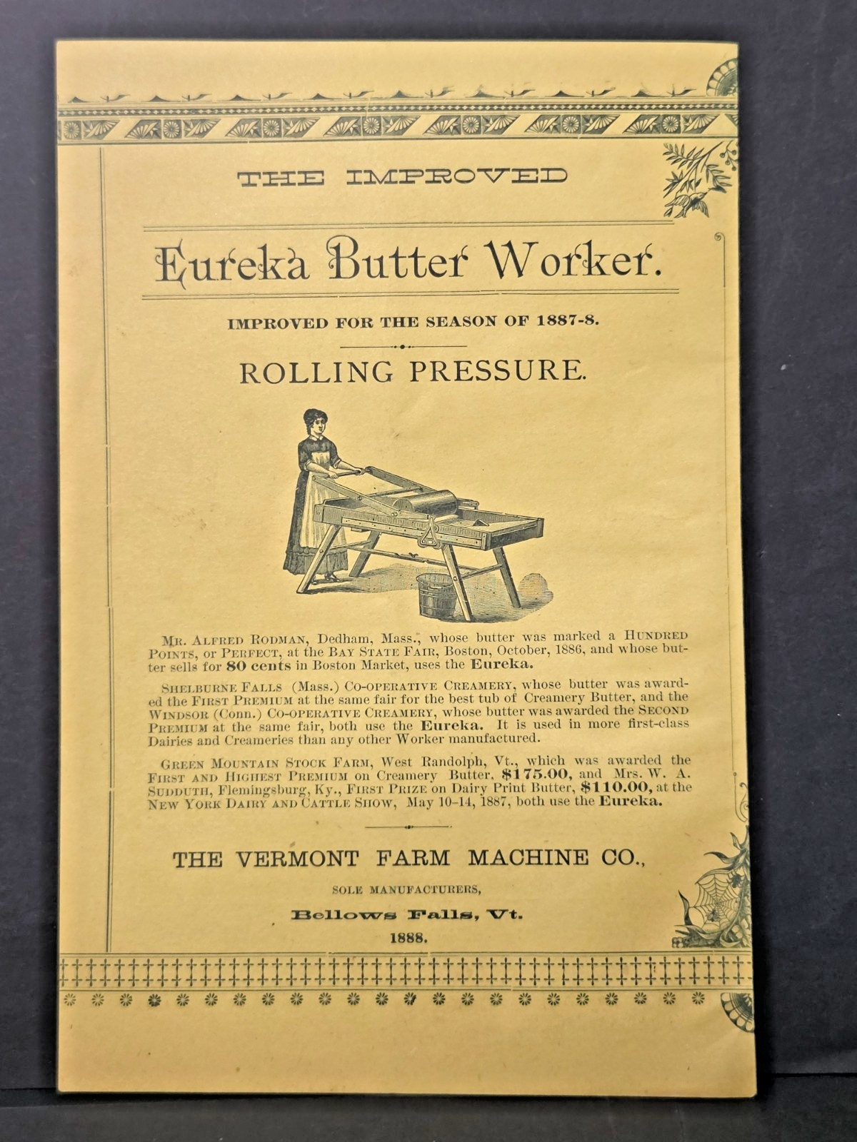 1888 Vermont Farm Machinery Co. Davis Swing Butter Churn Catalog Brochure