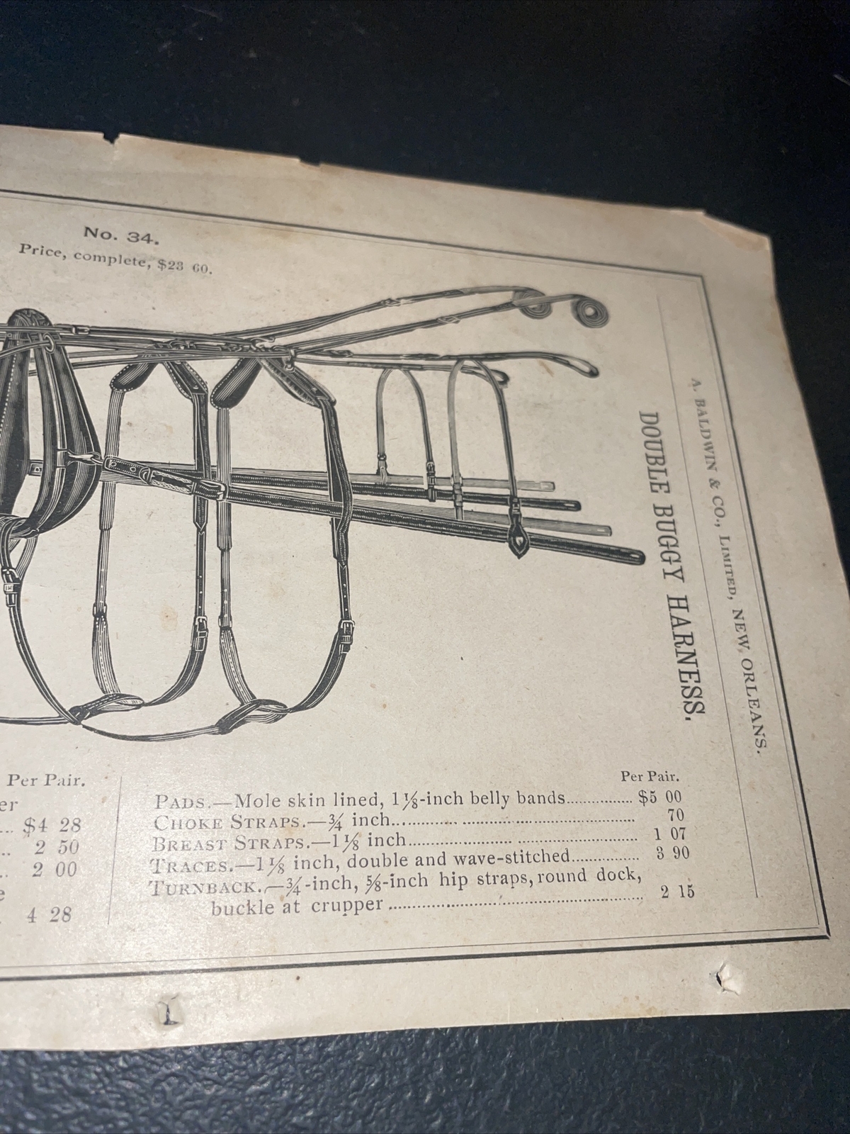 1891 Baldwin – Double Buggy Harness – Farm Advertising – New Orleans