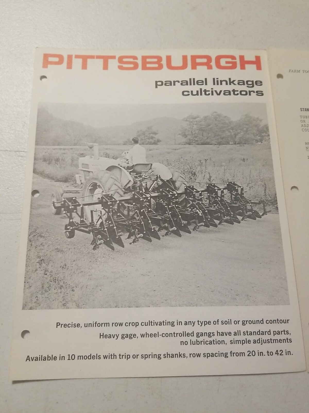 1970 PITTSBURGH FORGINGS CO. Parallel Linkage CULTIVATOR BROCHURE & PRICE LIST