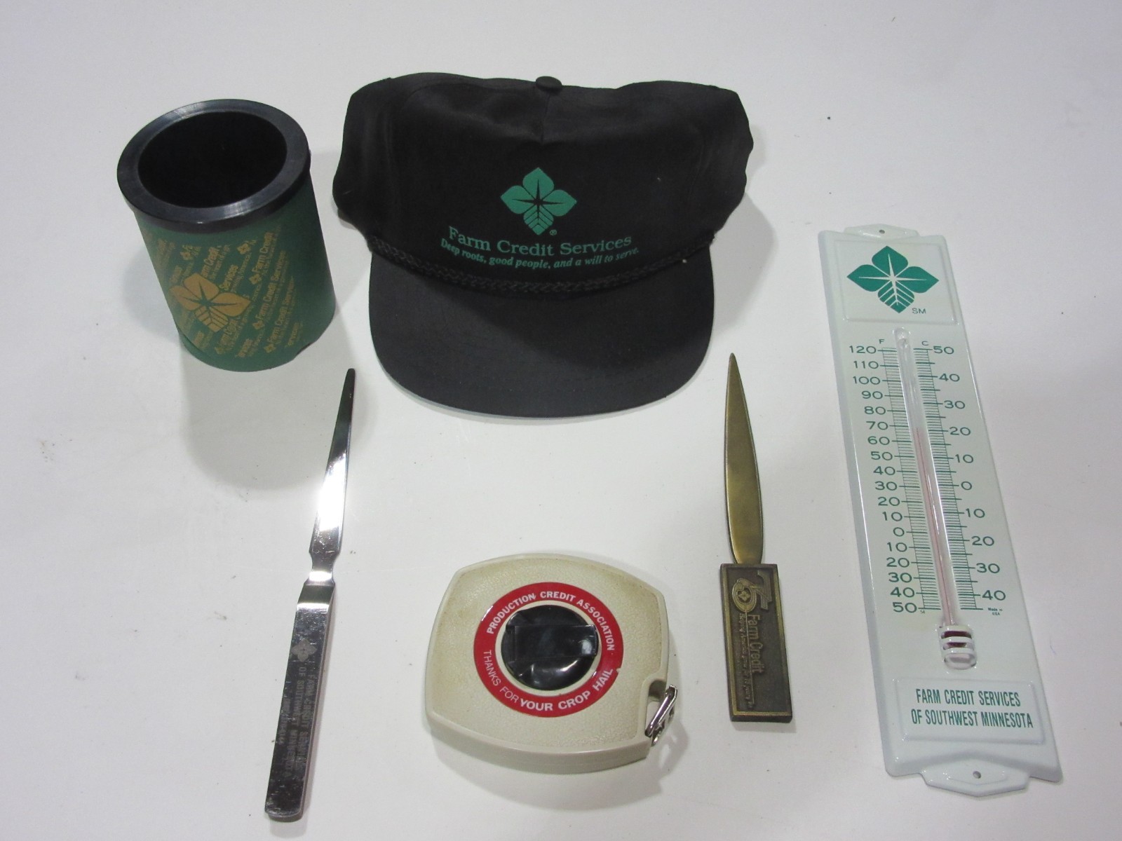 Farm Credit Services promotional collection hat koozie tape letter opener thermo