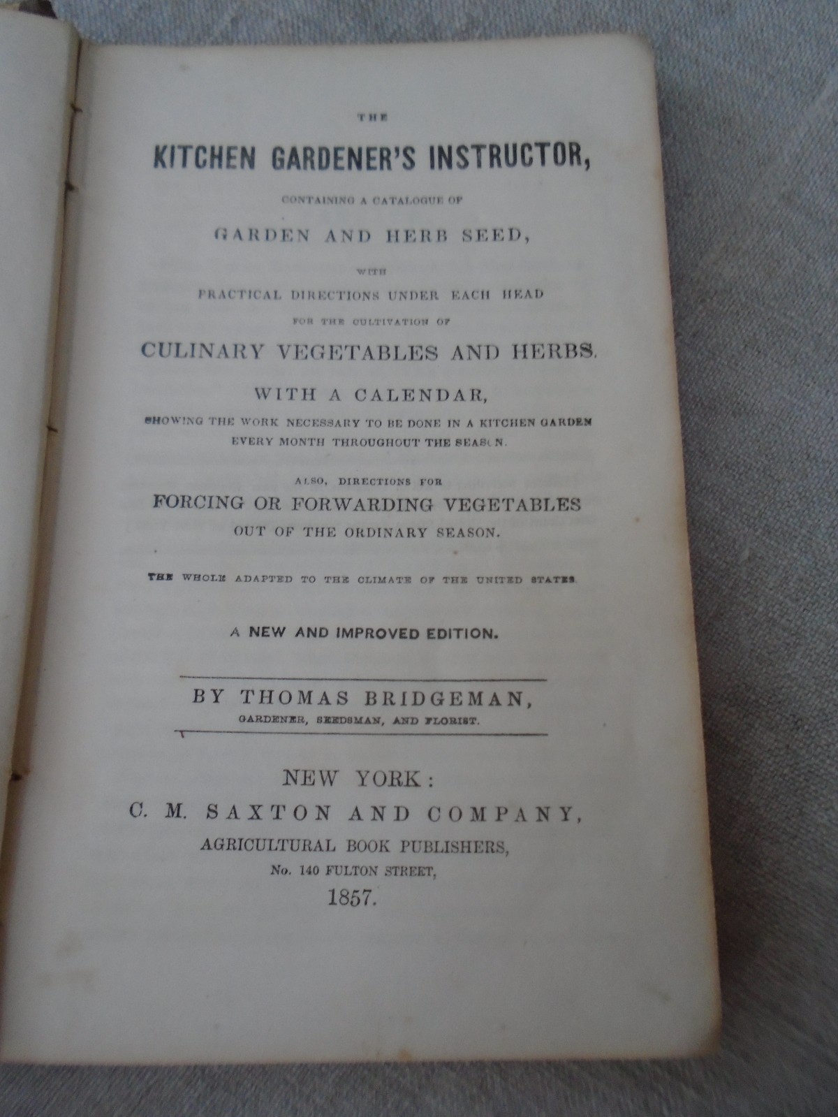 Rare 1857 Seed Catalogue Kitchen Gardner&rsquo;s Instructor Thomas Bridgeman New Ed