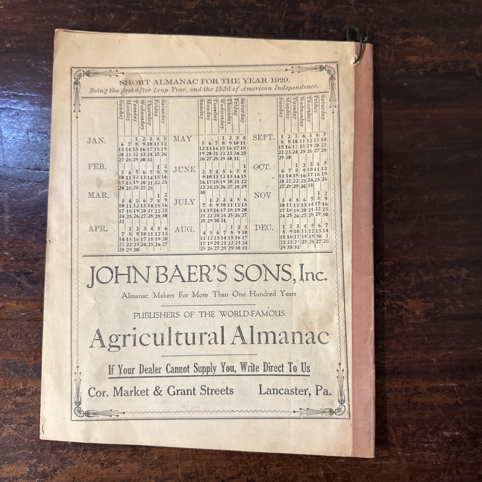Vintage John Baer&rsquo;s Agricultural Almanacs dated 1919, 1923 & 1929 Lancaster PA