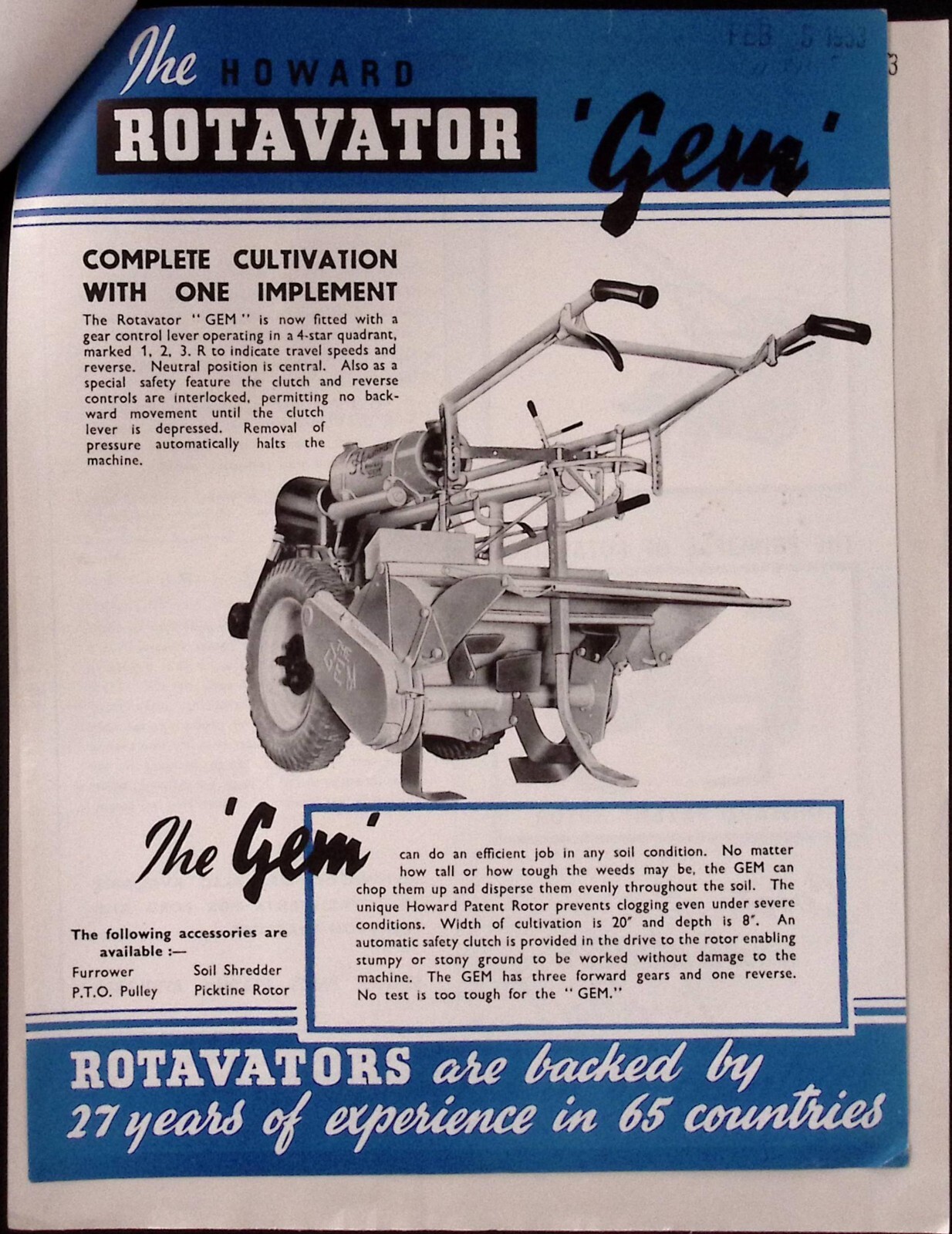 1954 The Howard Rotavator Gem Series IV Dealer Brochure& Price List
