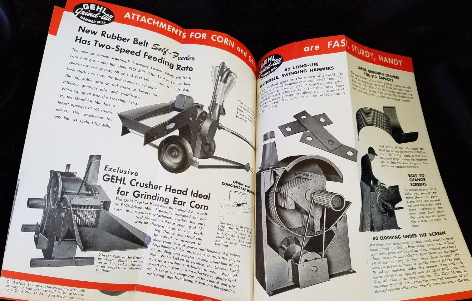 1956 Advertising Brochure GEHL Grind-All Hammer Mills Livestock Feed West Bend