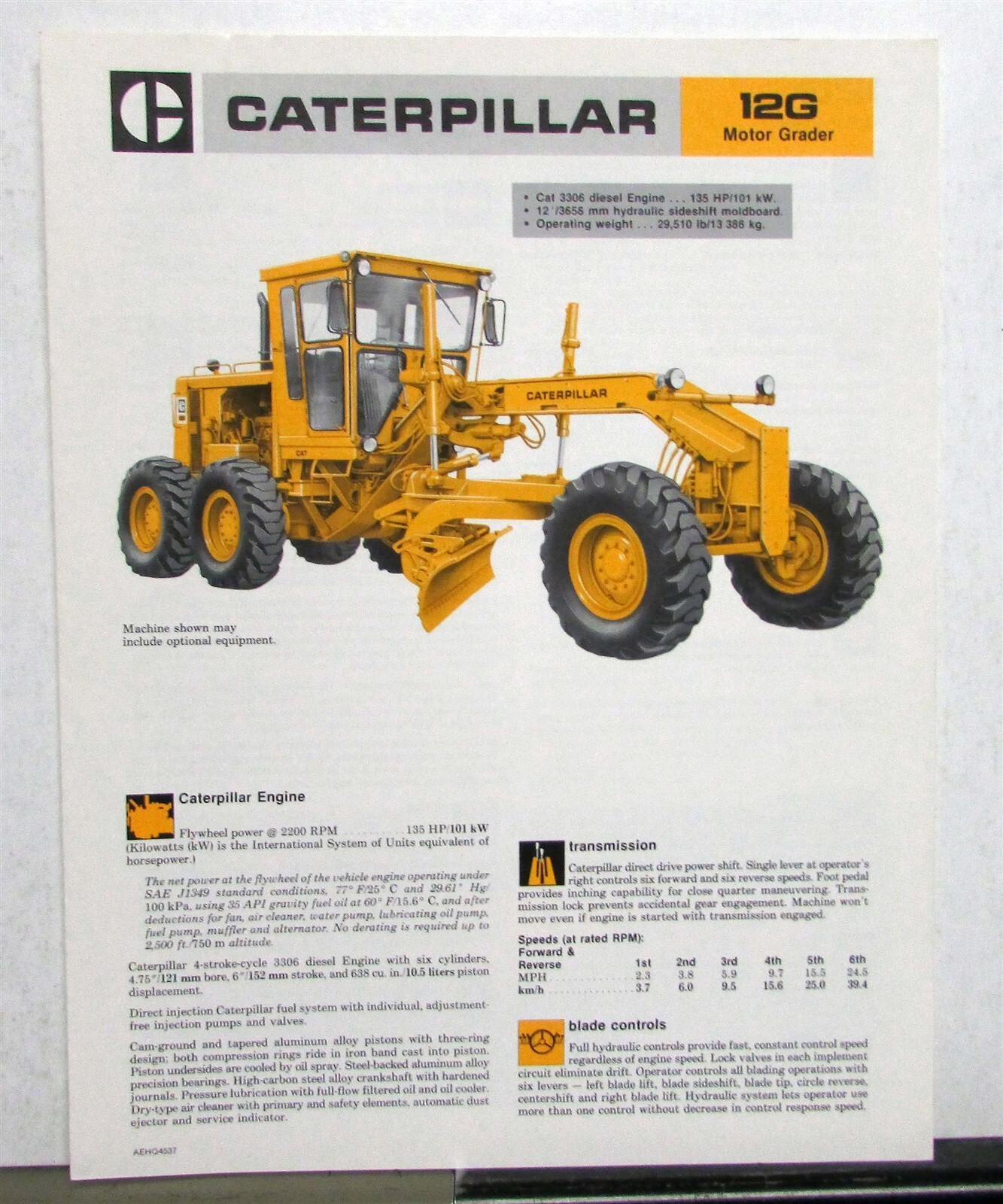 1985 CAT No 12G Road Motor Grader Construction Specifications Sale Tri-Folder