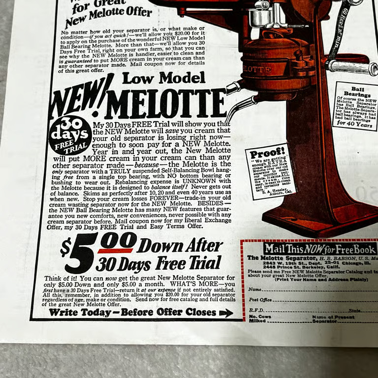 1929 Melotte Separator Farm Equipment Vintage Ad L