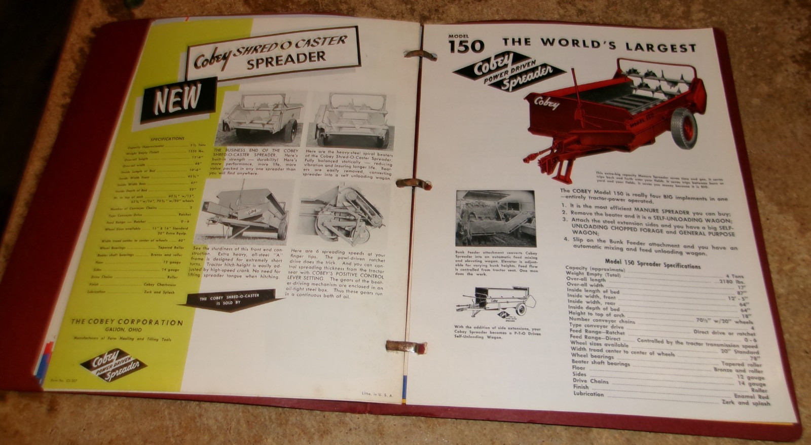vintage cobey line binder with farm equipment brochures in good shape used