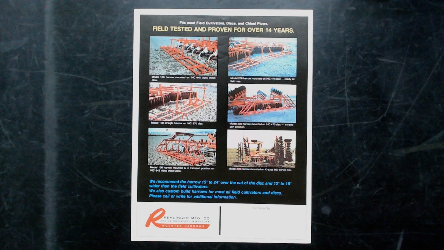 Remlinger MFG Co. Agricultural Brochure Mounted Harrows Vintage