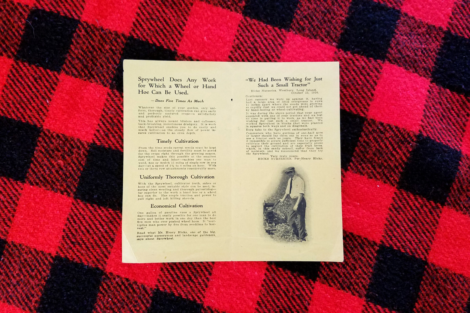 1920s Sprywheel One Wheel Garden Tractor H.C. Dodge Farm Catalog