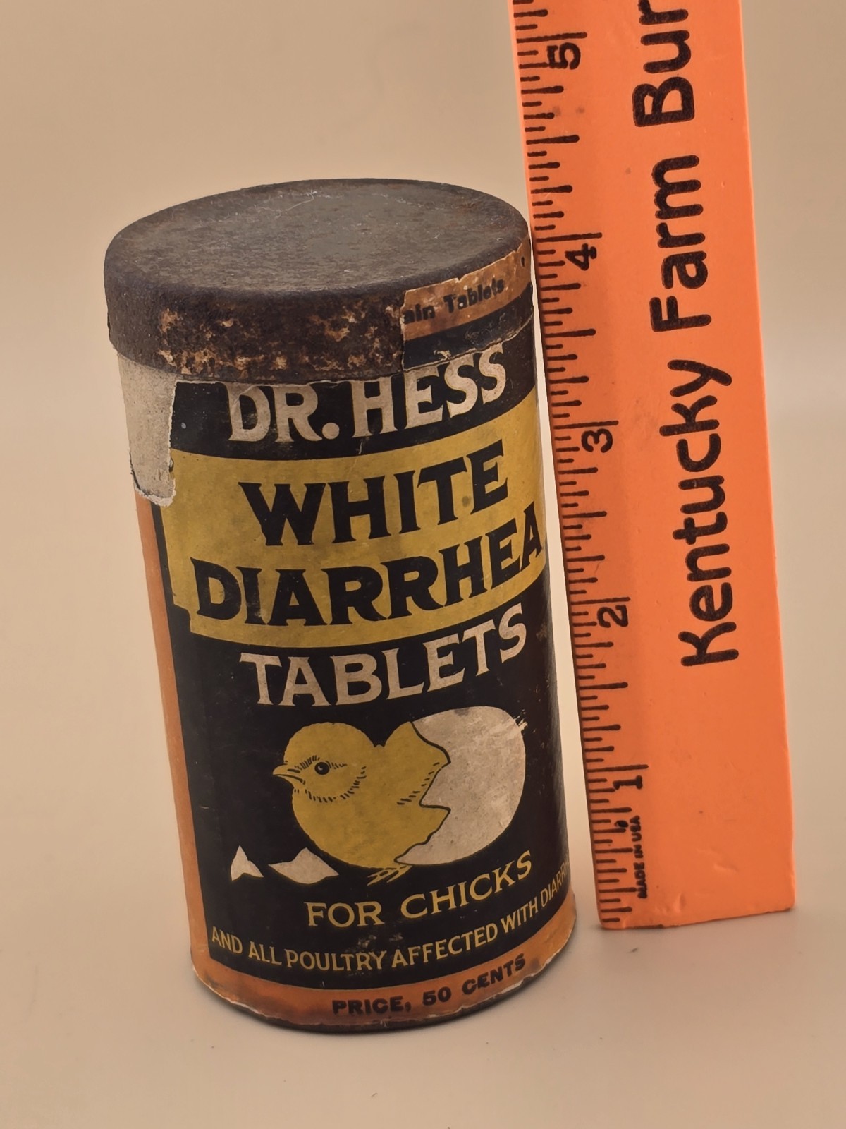Antique Dr. Hess White Diarrhea Chicks 50 Cts Full Can Farm Medicine