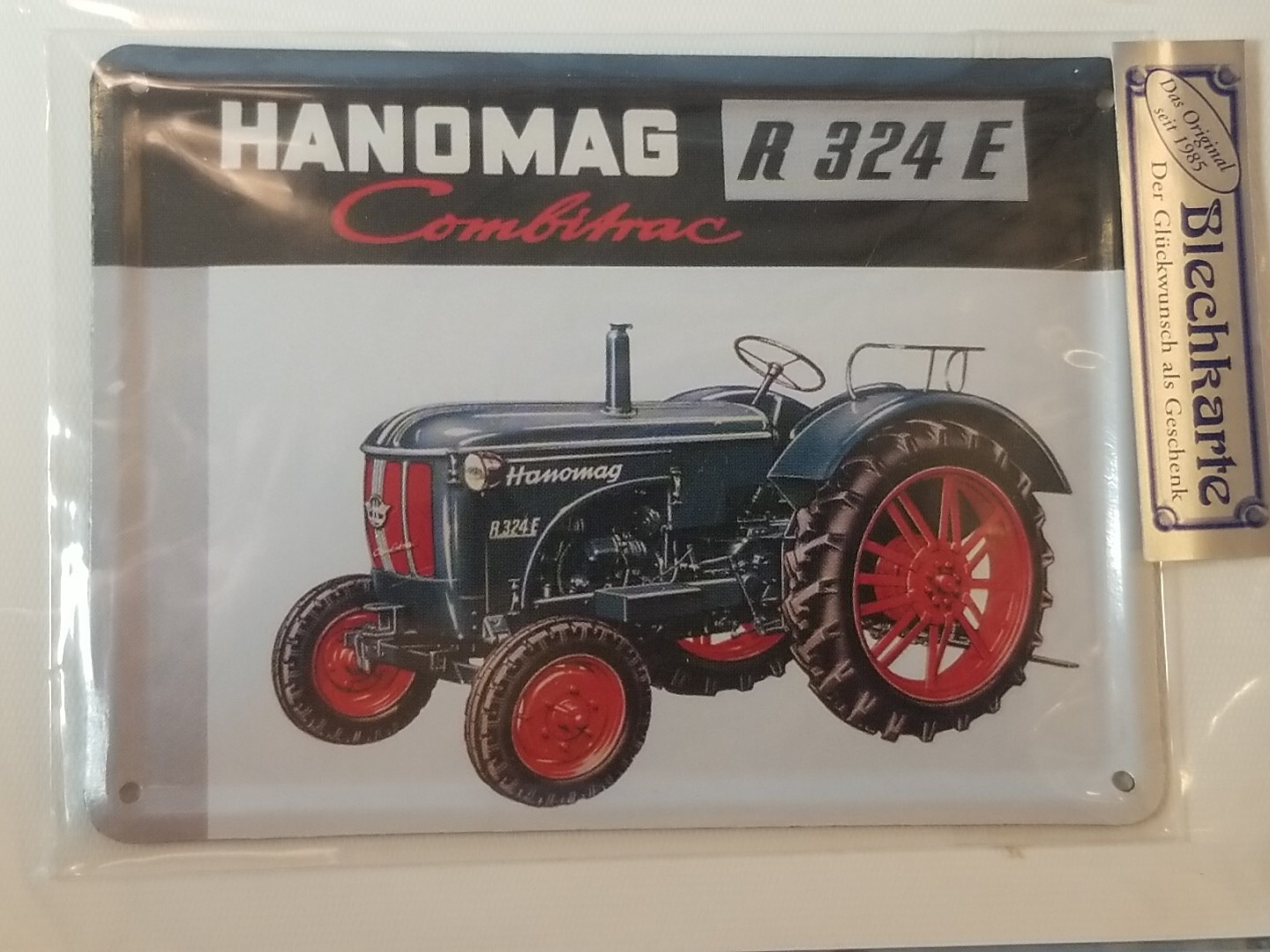 NEW Blechkarte Metal Card Small Advertising Sign HANDMAG R324E Tractor German