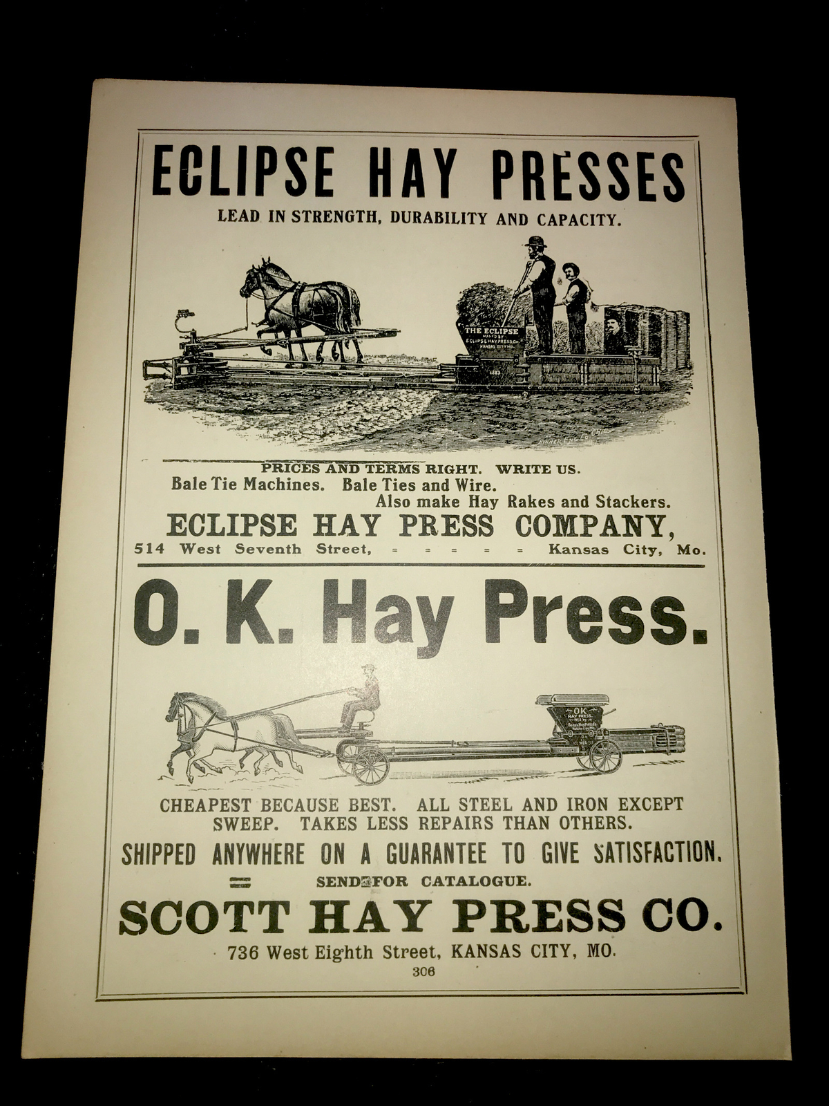 1905 Eclipse – O.K. – Admiral Hay Press Farm Advertising – Kansas City Missouri