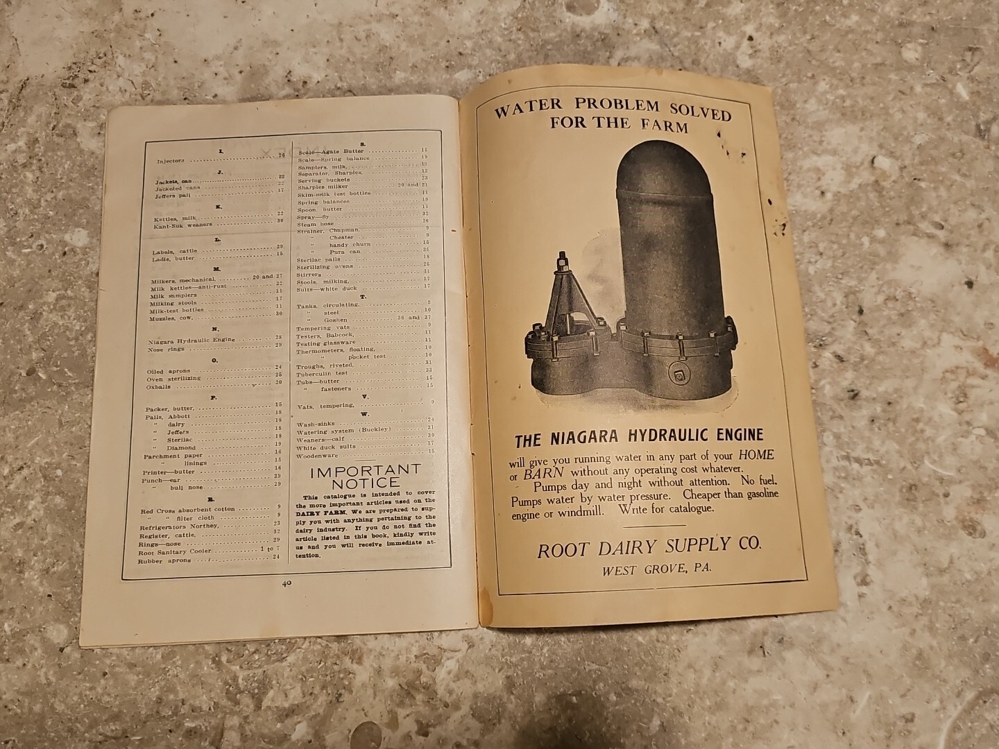 Root dairy supply catalog West chester pa milk cream separtor engine keystone