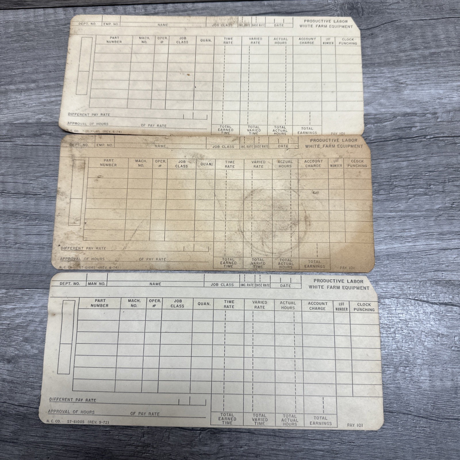 White Farm Equipment Co. Charles City, Iowa Employee Time Card Productive Labor