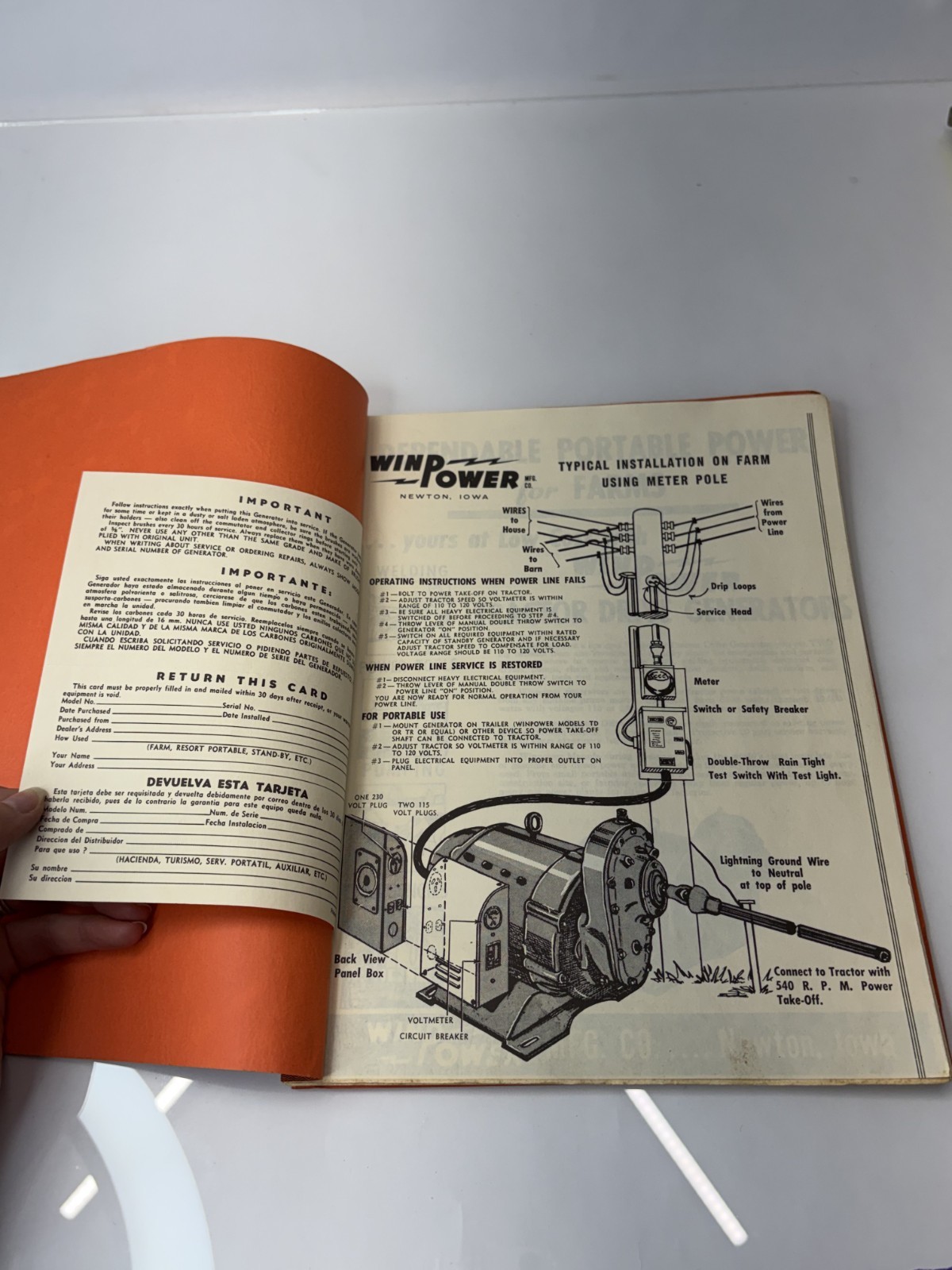 vintage winpower tractor-drive generator instruction manual