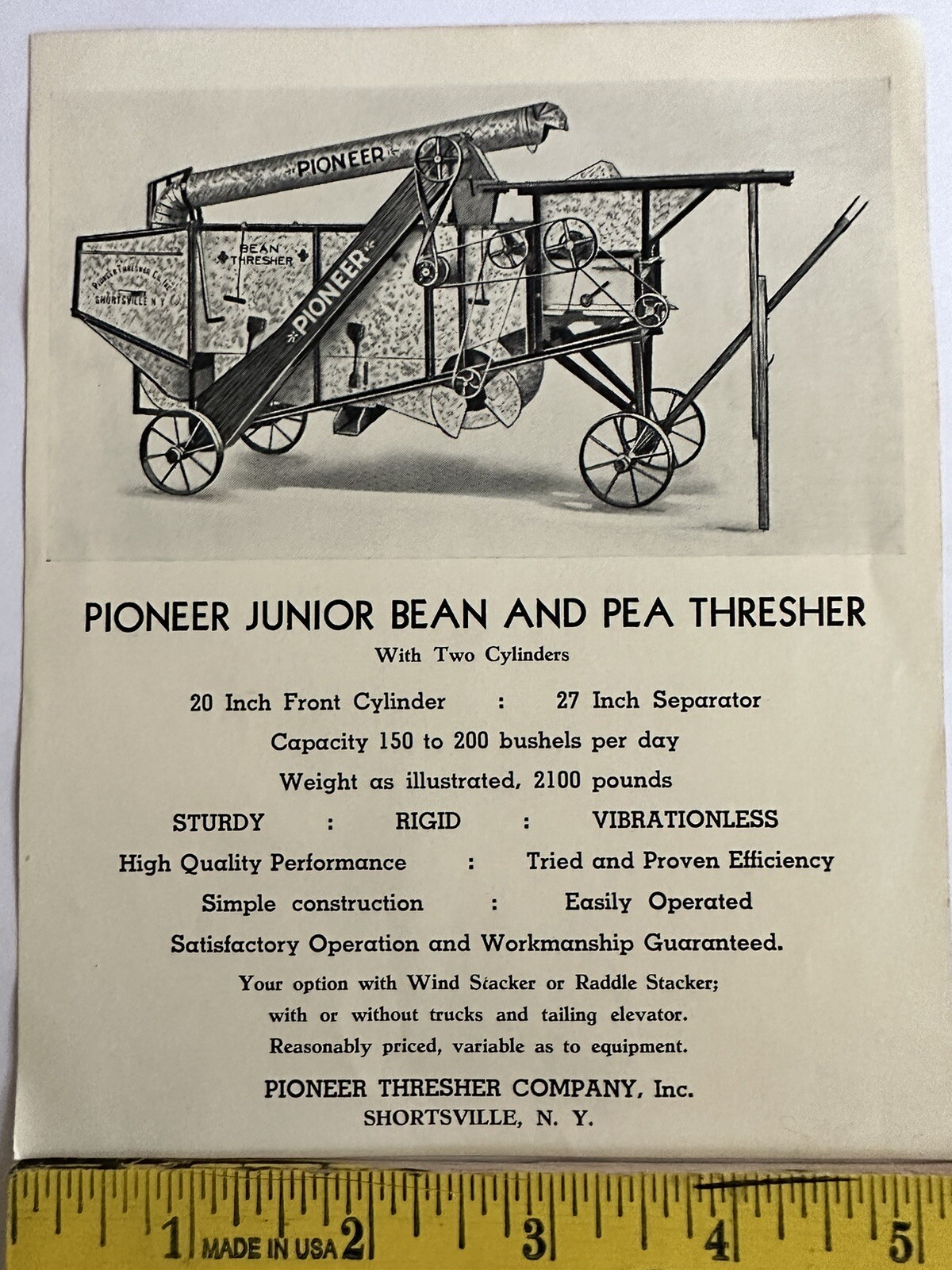 Vintage Avery Advertising Flyer Pioneer Bean & Pea Thresher Shortsville NY B3