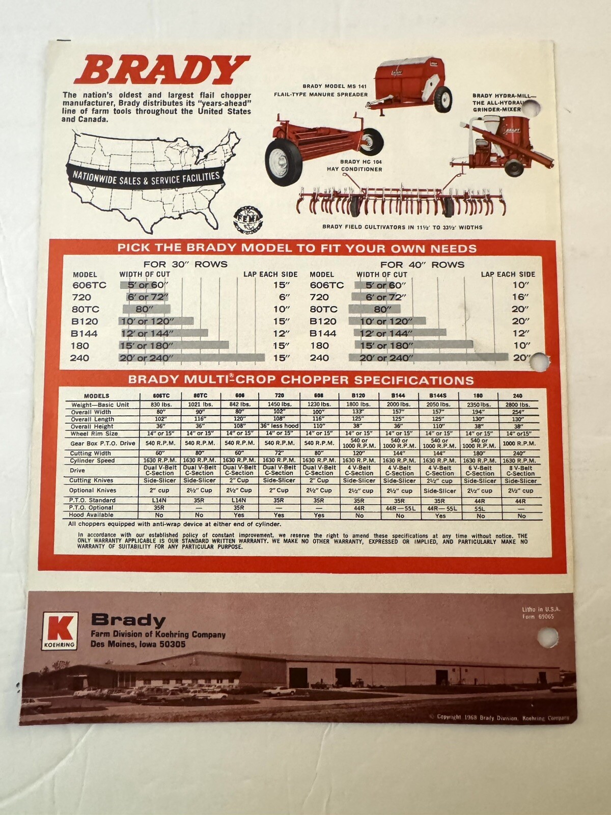Vintage Brady Multi-Crop Choppers Dealer Sales Brochure Showroom Catalog