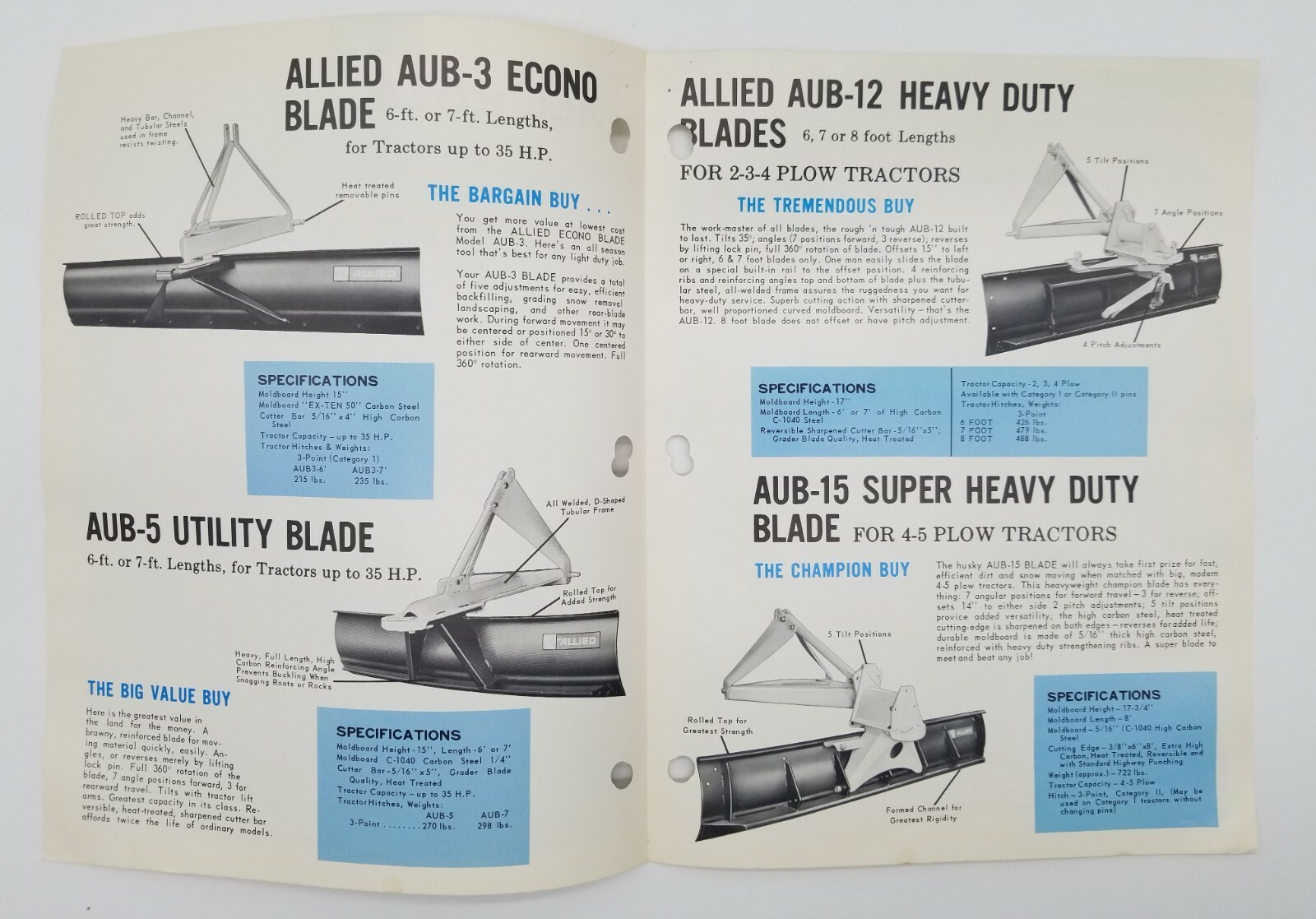 Vintage Allied Rear Blades & Rakes Chicago Sales & Dealer Advertising Brochure