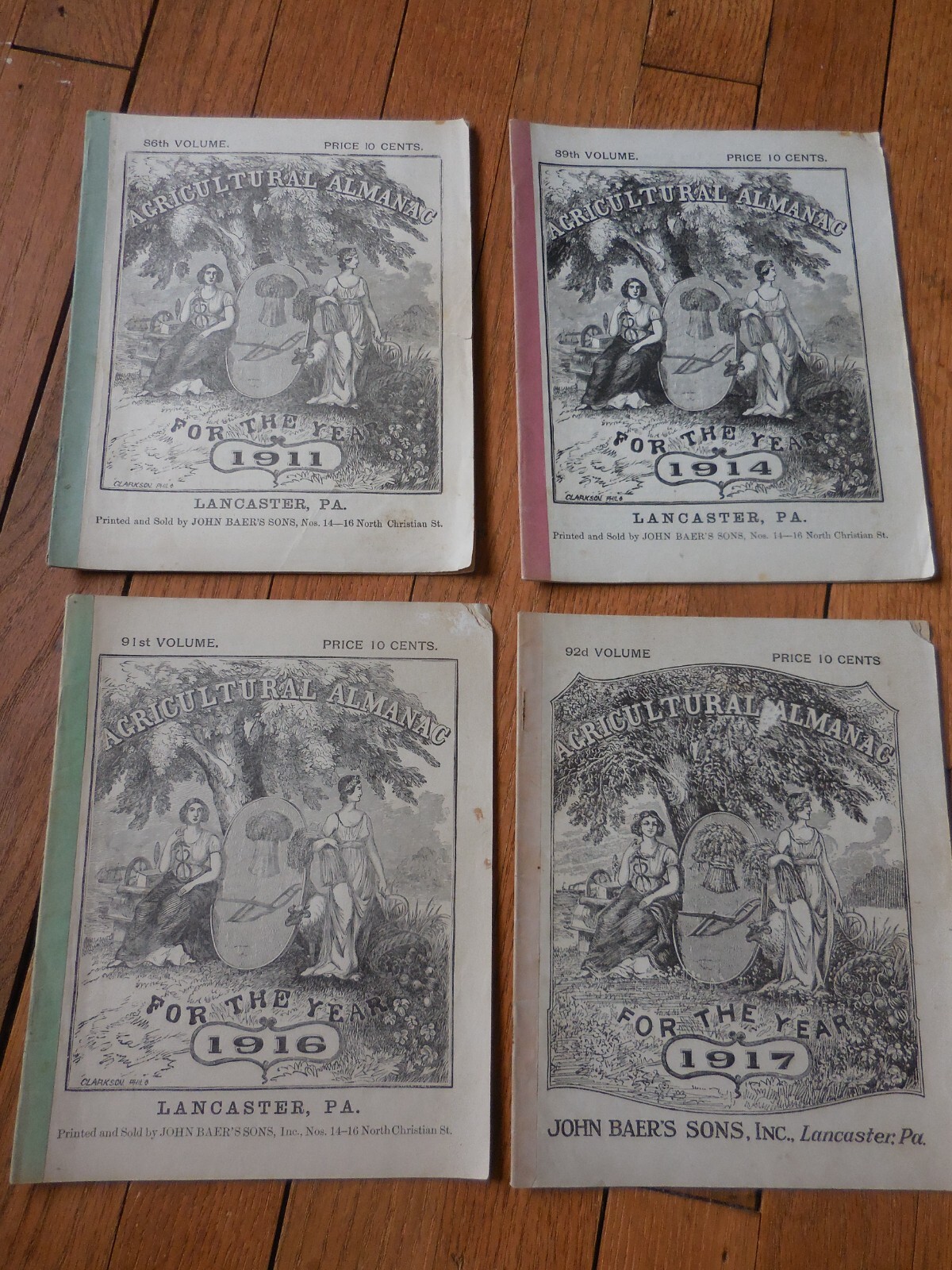 4 Vintage Agricultural Almanacs, Lancaster, PA 1911, 1914, 1916, 1917, J. Baer