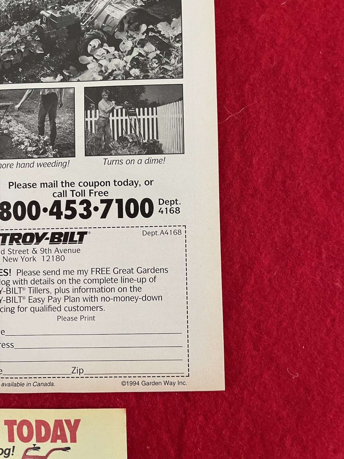 Vintage 1994 Troy Bilt 4HP JR Tiller Print Ad